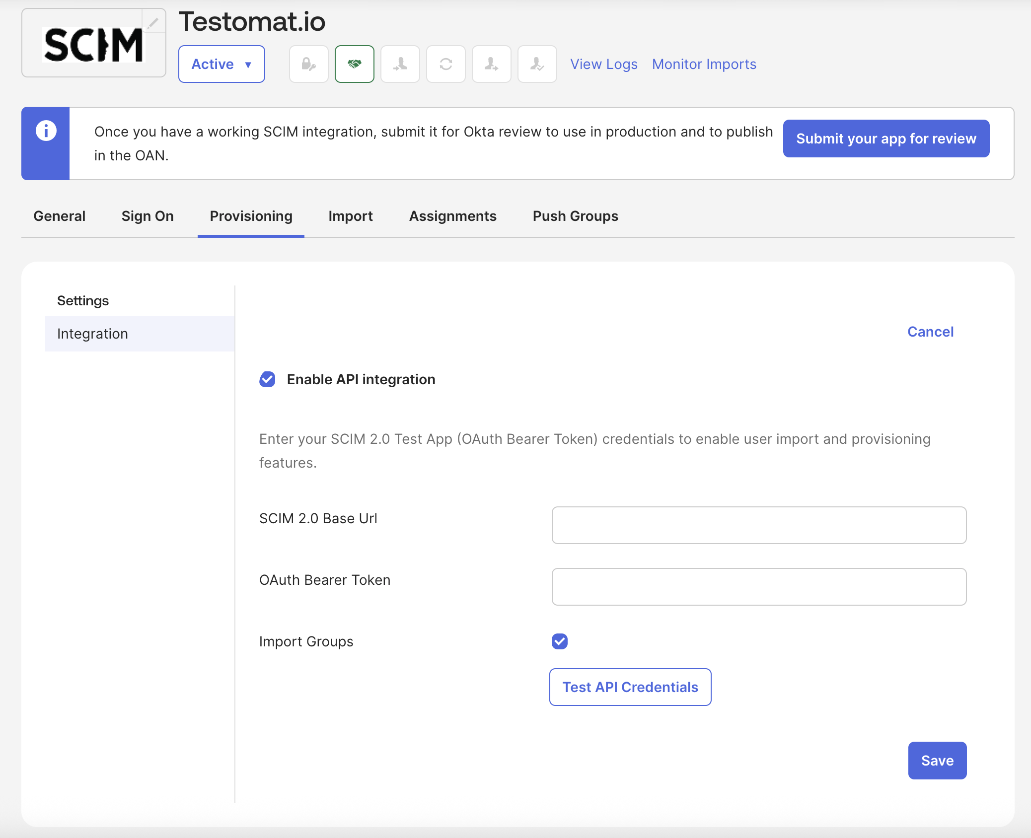 Testomatio - Okta SCIM Integration